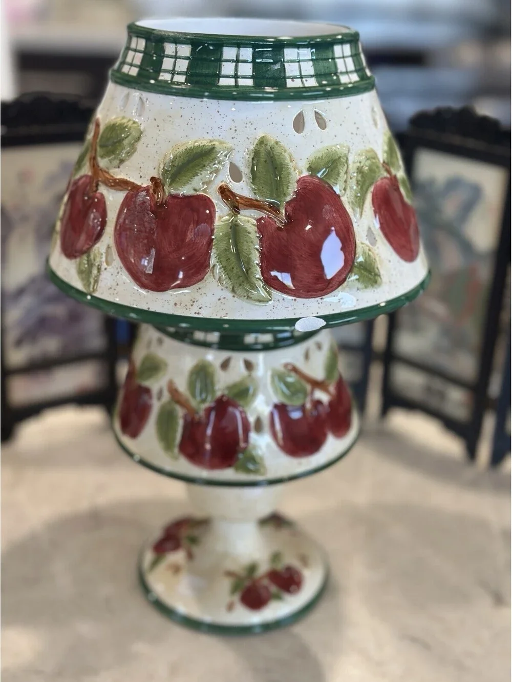 Vintage ceramic country apple candle shade and accessories set